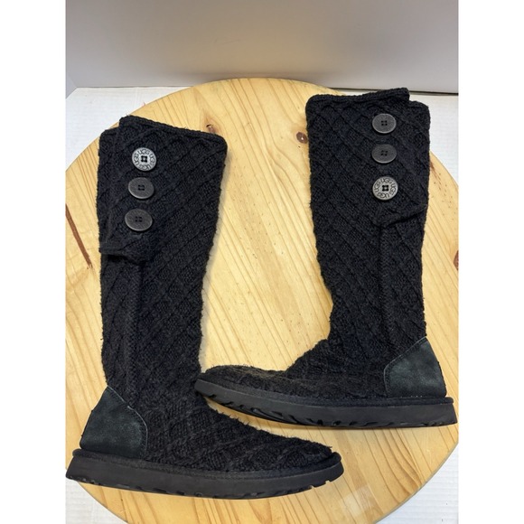 UGG Cardy Classic Knit Tall Black Sweater Boots Women's Size 8 Cardigan - Picture 1 of 6
